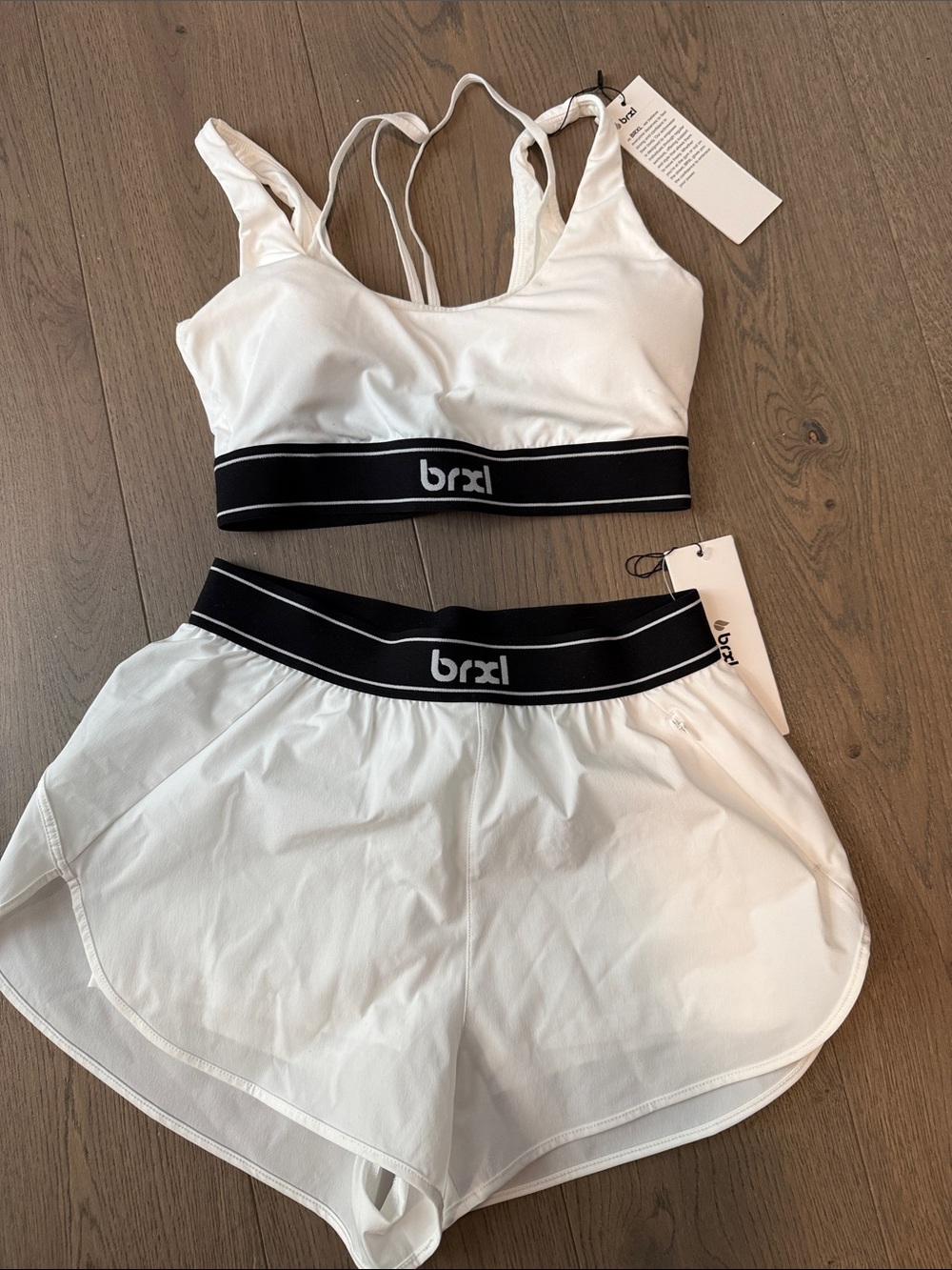 White Active Sports Bra & Shorts Set with Black Trim